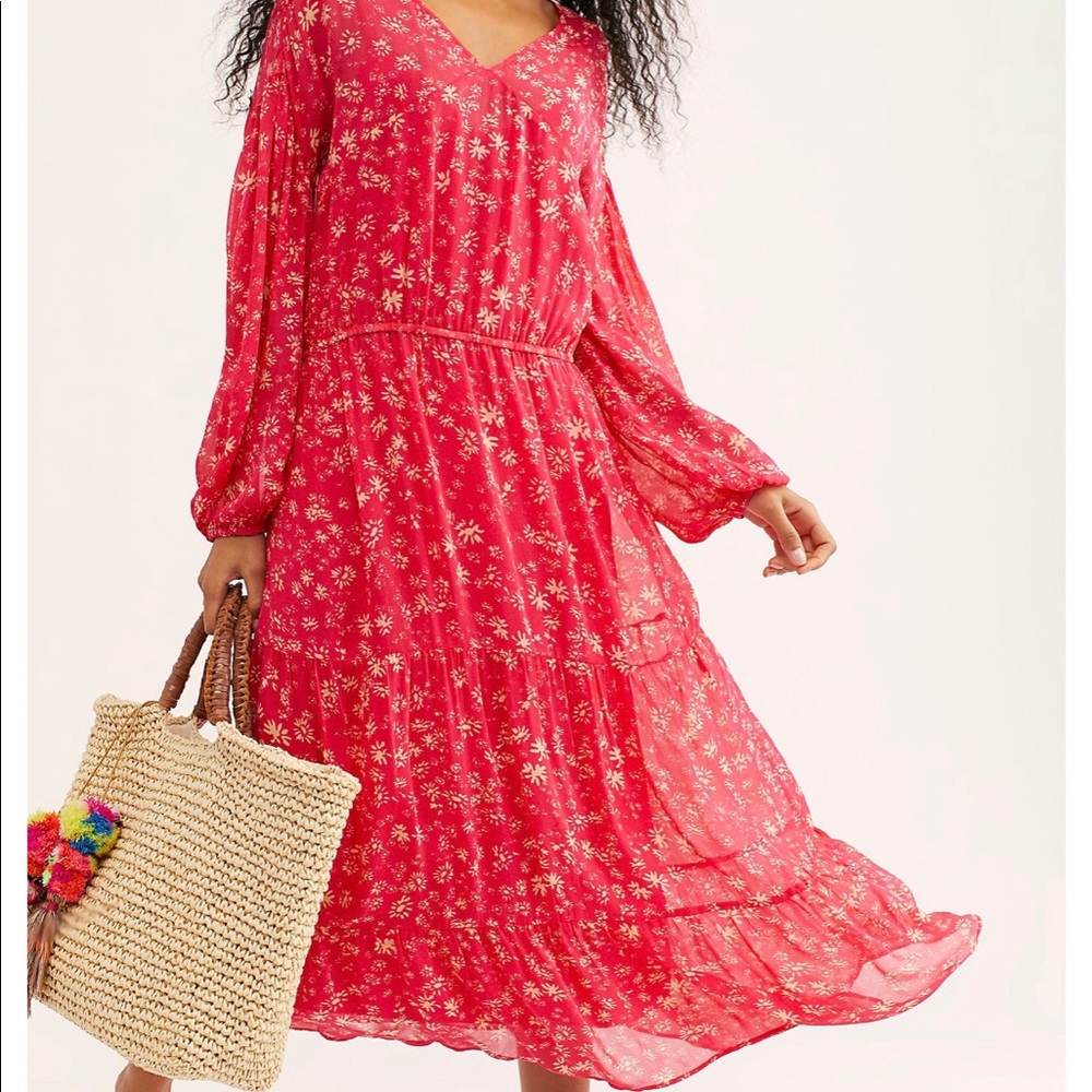 Free People Raspberry Boho Dress w/slip - Picture 3 of 6